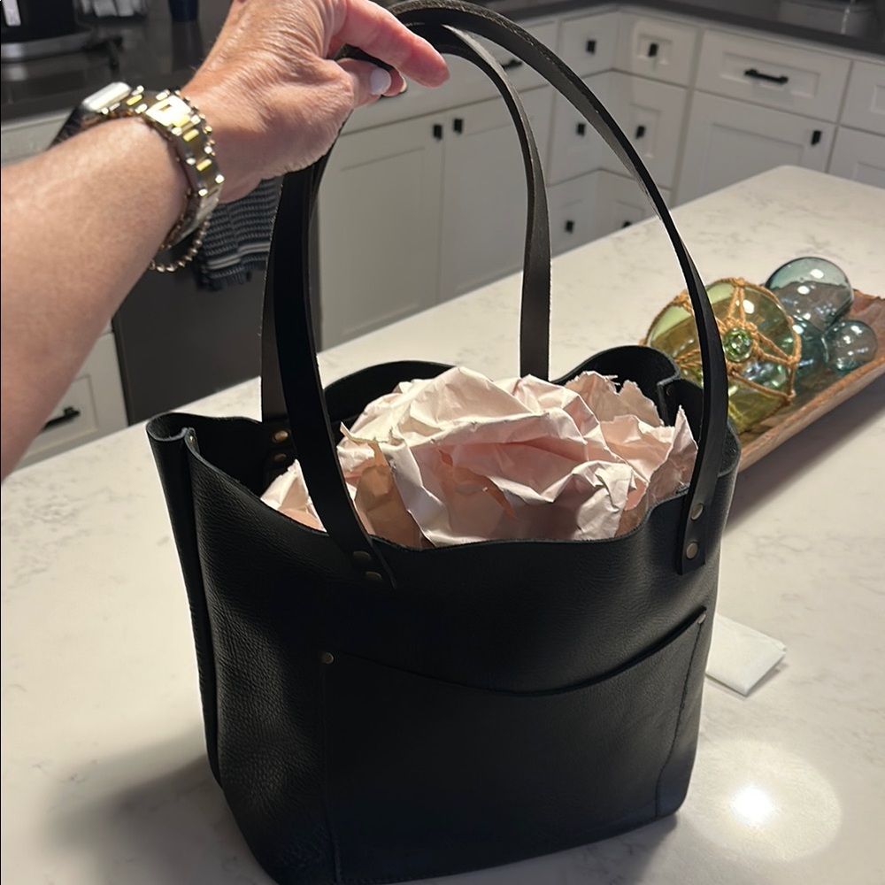 Portland Black Leather Tote Bag